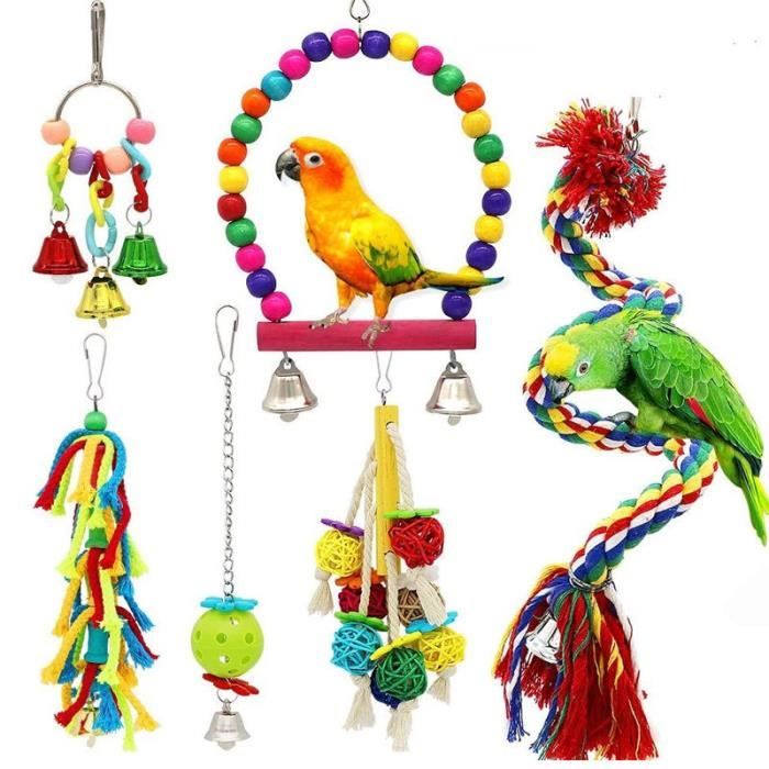 Comparer les prix de Lot de 5 Jouets pour oiseaux, Jouets pour perruches et accessoires pour cages à perroquets, Oiseau Perroquets Jouets à Mâcher