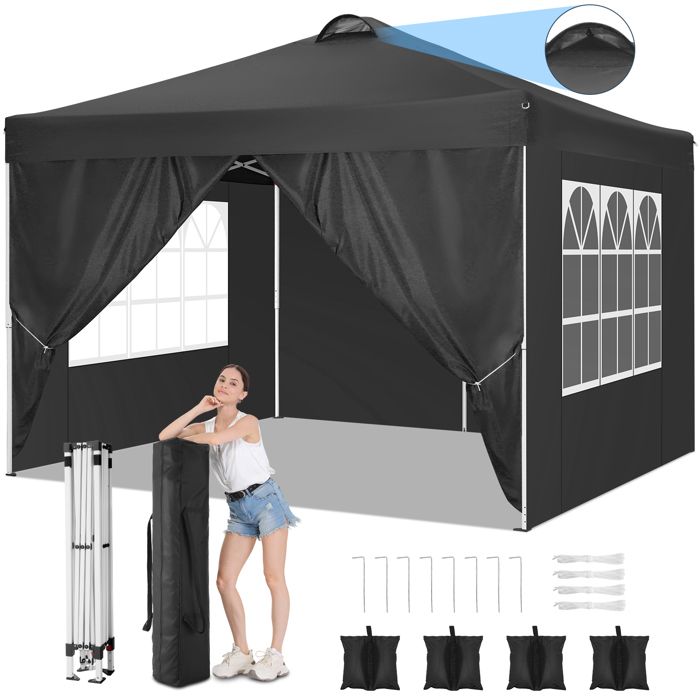 Hikole Tonnelle Pliante imperméable Tente Pliante 3x3m Tonnelle de Jardin Gazebo 3x6m Pliable Tente de Reception avec 4 côtés 