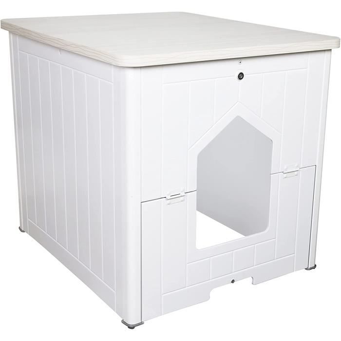 Catshire Bac A Litiere Cache Pour Chat Avec Table Toilettes Pour Chat Cachette Pour Chat Litiere Couverte Blanc Cdiscount