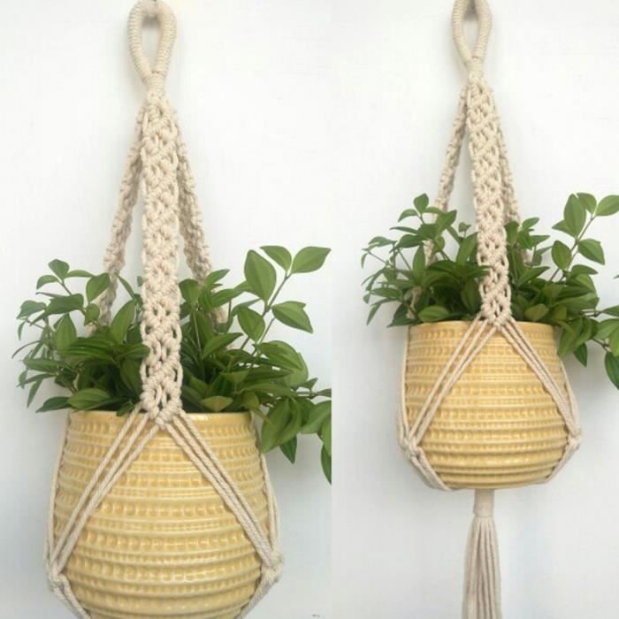 4 Pièces Corde Tressée Macramé Pour Suspendre Des Pots De Plantes - 100x20 Cm, Coton, Avec Pompons, Décoration Intérieure/extérieure - 4
