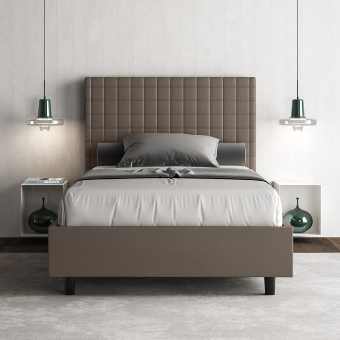 Lit double Sunny - SUNNY - 140x210 - Sommier cappuccino - Couleur marron - Design contemporain Lit double Sunny - SUNNY - 140x210 - Sommier cappuccino - Couleur marron - Design contemporain
