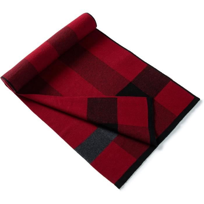 Lindoro Écharpe en laine mérinos pour homme, tartan chaud léger à carreaux d 'hiver longues écharpes avec boîte cadeau, Bleu Marine et Blanc