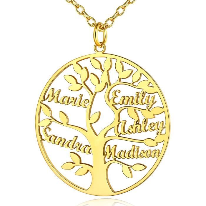 HOUSWEETY Collier Pendentif Gravure Personnalisé 2-7 Prénom Rond Arbre De Vie Avec Acier Inoxydable Pendentif Pierres De Naissances Collier Pour Femme