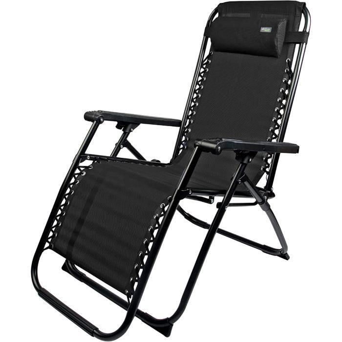 Chaise Longue Zéro Gravité Hyfive Pliable | Inclinable, Appui-Tête Réglable | Pour Jardin, Plage, Camping - Noir