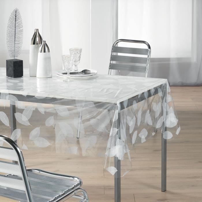 Douceur D Interieur Nappe Imprimee Feuille Decor Line Cristal 140x240 Cm Blanc Cdiscount Maison