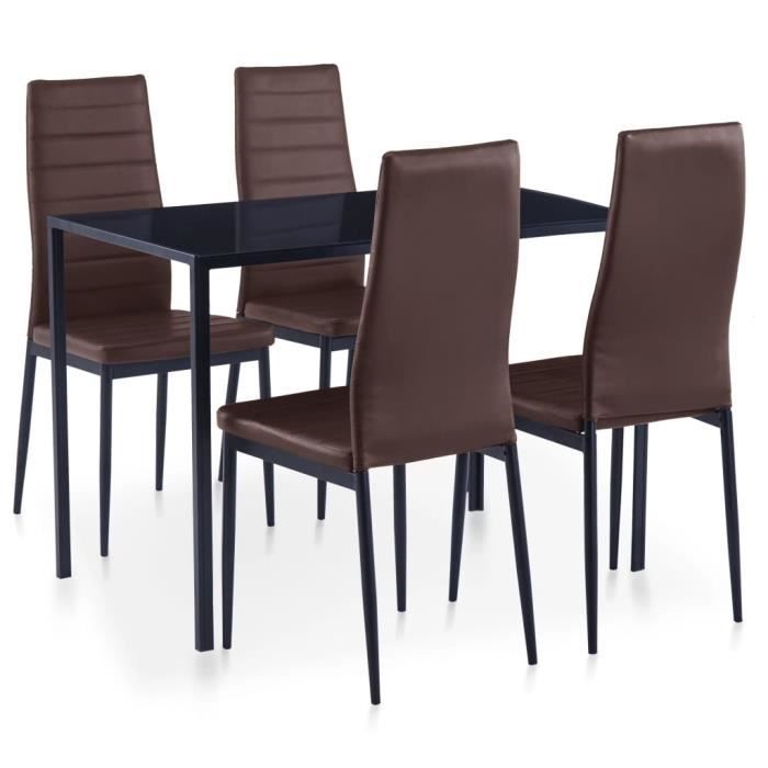 Economique Ensemble table à manger 4 personnes + 4 chaises Mode - Salle à Manger Complet Marron 74445