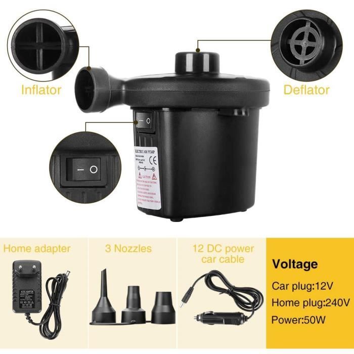 Origem Pompe à Air Électrique Rechargeable 5.2 KPa – Mini Gonfleur Dégonfleur 300 L/min + Lampe 600 Lm – Idéal Camping Plage Piscine