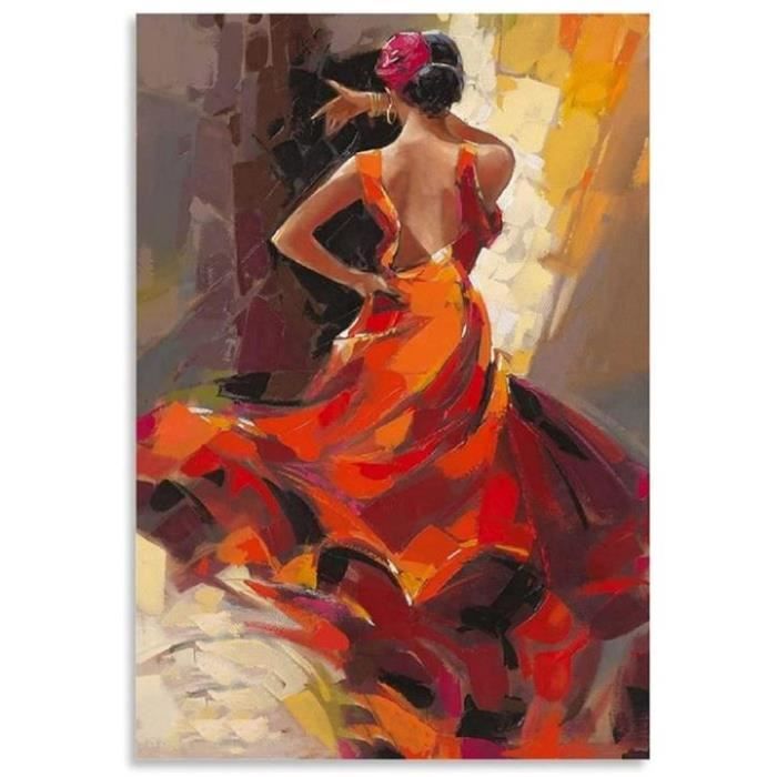 Tableau Ancien Danseurs Flamenco Fusain Annick Guibert 1954 - Encadré, état Correct
