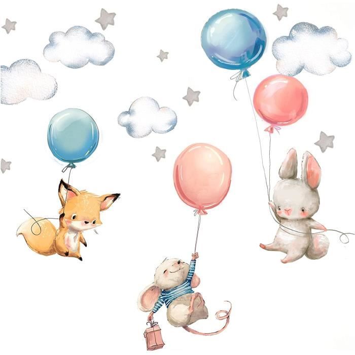 Little Deco Dl312 Sticker Mural Pour Chambre De Bebe Motif Lapin Renard Et Souris I Decoration Murale L 148 X Cm L X H I Ballon Cdiscount Maison