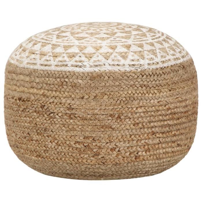 vidaXL Pouf fait à la main Blanc 45x30 cm Jute