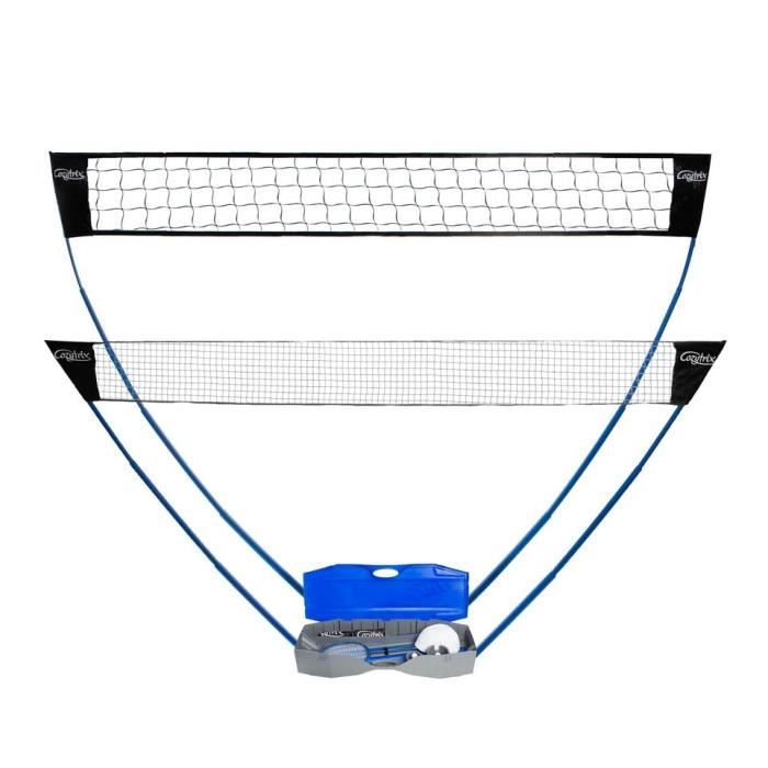 Cozytrix Ensemble de volley-ball et de badminton transportable avec ballon, pompe, 2 raquettes, 2 filets et poteaux télescopiques
