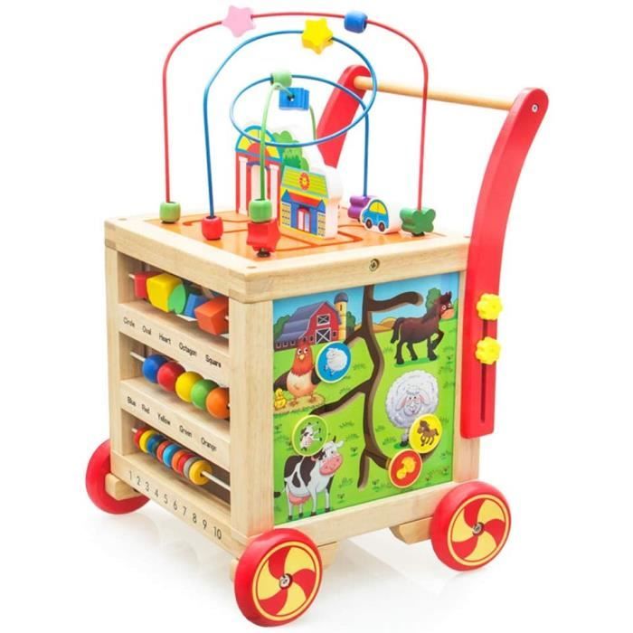 Trotteur bebe jouet enfant fille garcon-troteur jouets en bois cube  dactivité marche jeux bebe 1 an porteur bebe fille chario - Cdiscount  Puériculture & Eveil bébé