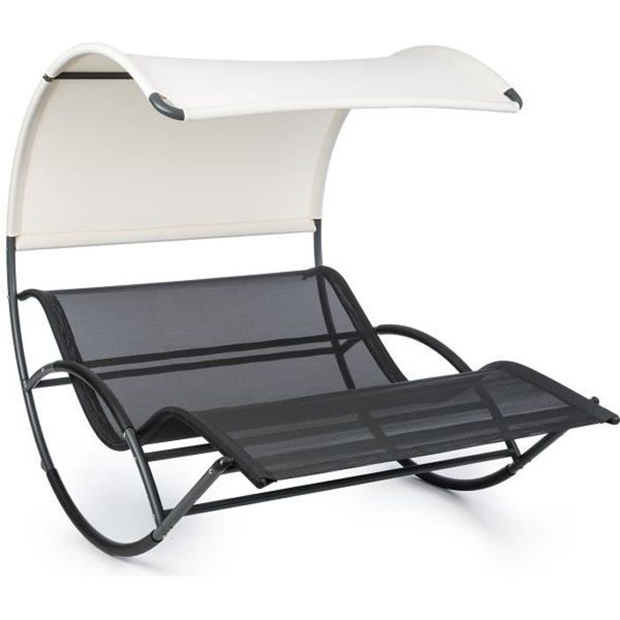 chaise longue à bascule - blumfeldt - chaise de jardin - design ergonomique - transat - 350kg max - bain de soleil - noir