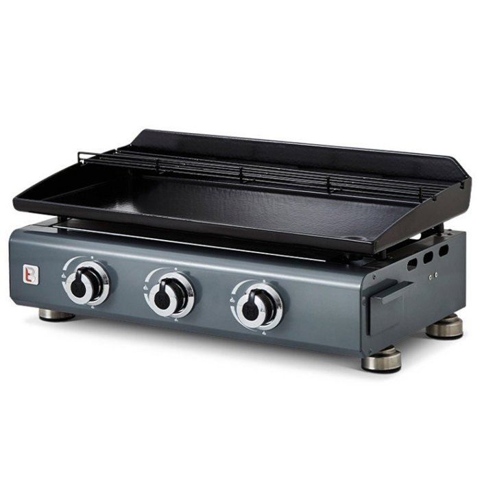 Plancha à gaz BRASERO Silvia II Gun Metal - 3 Feux - Plaque acier émaillée - 67 x 34 cm - 7,5 kW - Gris Métallisé