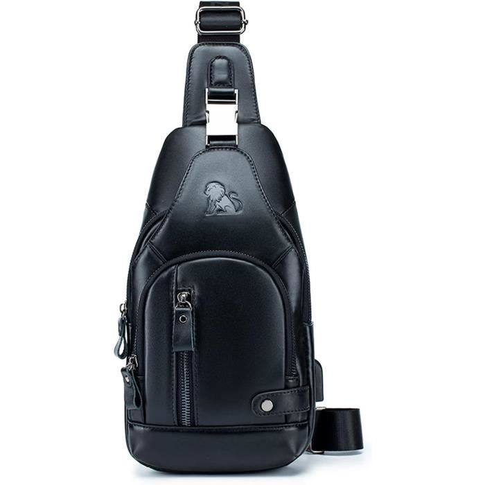 Sac Bandoulière Homme MANNUOSI En Cuir Véritable - Sac Besace Tendance Loisir - 16x32x8 Cm