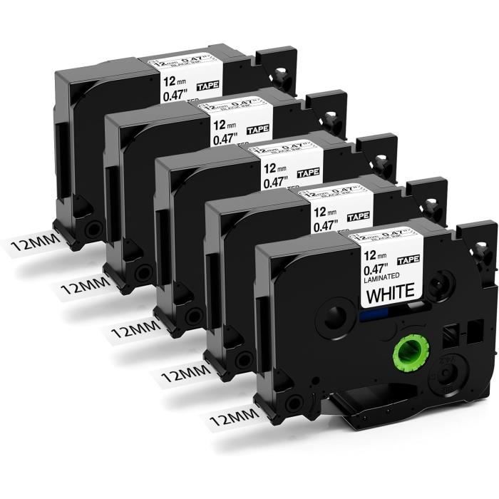 Lot De 4 Rubans Étiquettes 12mm Pour Brother - Noir Sur Blanc, 8m - Compatible TZe-231 Et Modèles PT-H100/105/107B - 2