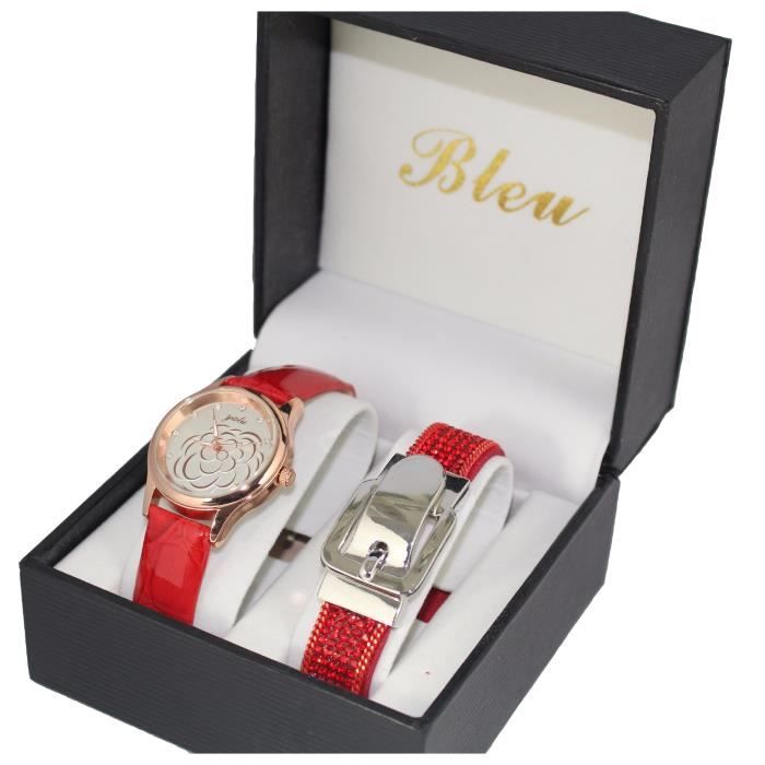Montre Femme LA MER COLLECTIONS - Cadran Doré, Bracelet Cuir Rouge Enroulé - Neuf Sans étiquettes (pile à Remplacer)