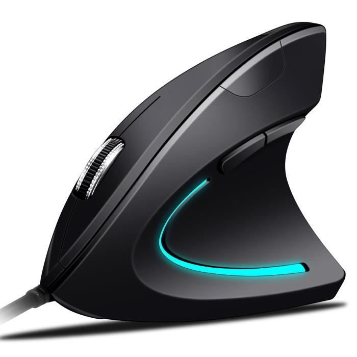 Souris Vertical Optique Filaire Conception Ergonomique 6 Boutons Prévention du Syndrome de la Souris et de lÉpicondylite  Noir
