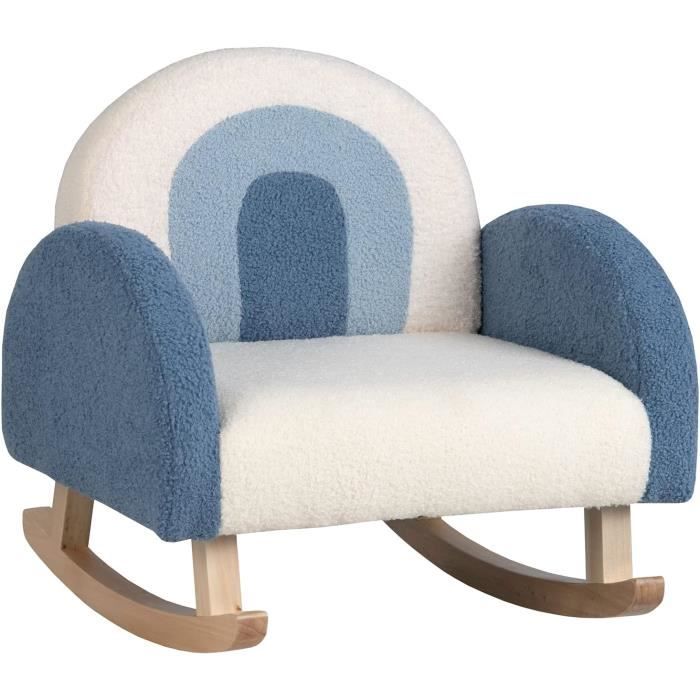 COSTWAY Fauteuil à Bascule Enfant Velours avec Pieds en Bois Massif Anti-renversement Charge 50 KG pour Enfant 3 à 5 ans Bleu