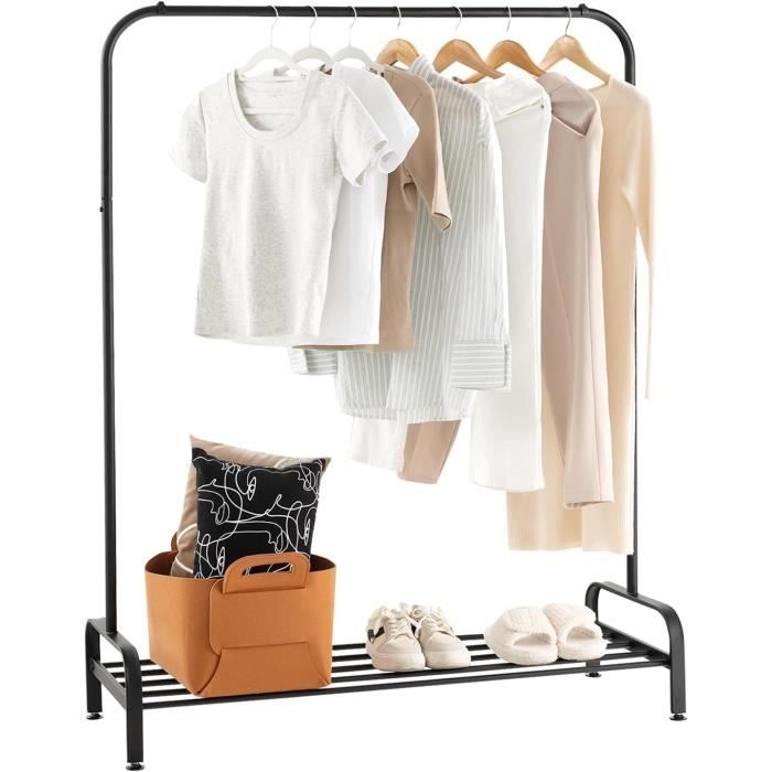 COSTWAY Portant à vêtements avec Etagère Porte Manteaux  4 Pieds Réglables 112 x 42 x 145 cm Penderie Charge max. 30 kg Noir