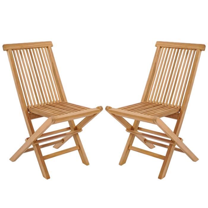 costway lot de 2 chaises de jardin pliantes en bois de teck - dossier-siège à lattes, structure en forme de x - patio terrasse