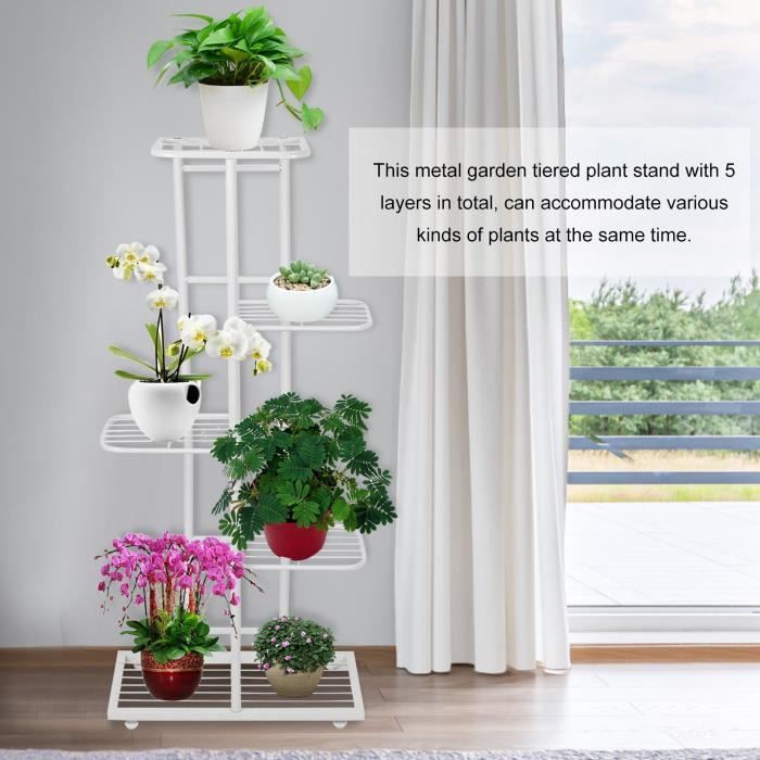 Support de support de plante de fleur d'intérieur de 5 couches Pots support de support d'étagère pour balcon de jardin blanc 