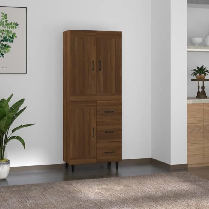 Buffet Haut VidaXL En Bois De Chêne Artisanal - 80x33x150 Cm - Rangement Salon Et Salle à Manger