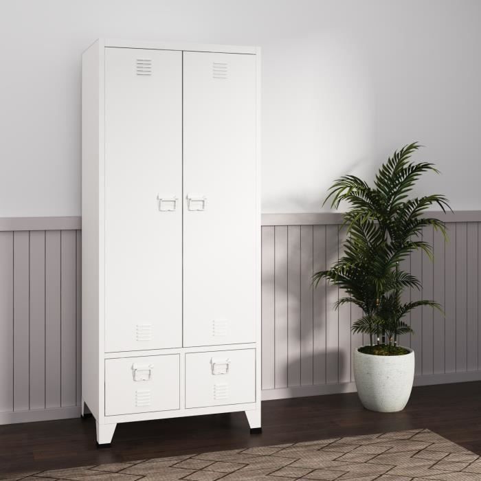 Armoire de chambre Hankasalmi avec 2 tiroirs acier 180 x 90 x 40 cm blanc