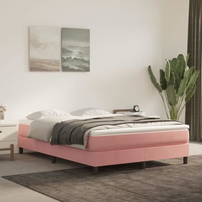 famirosa sommier à ressorts de lit rose 140x200 cm velours-777