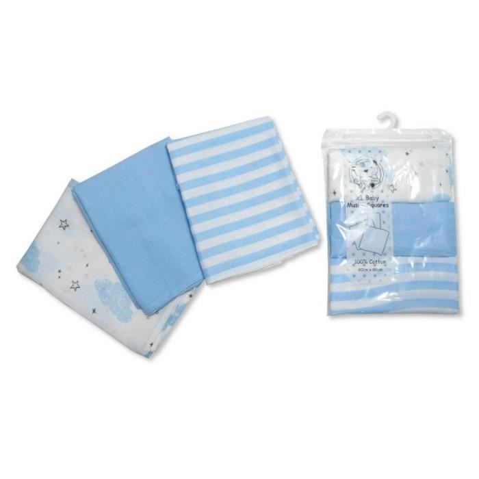 Lot De 3 Langes Bebe 100 Coton Carre Mousseline Bleu Blanc Cdiscount Puericulture Eveil Bebe