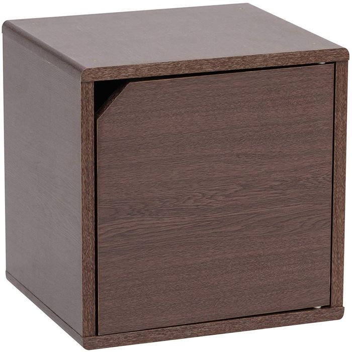Iris Ohyama Etagère de rangement Meuble dappoint avec clips Empilable QR-34D- Marron L29 x P34.4 x H34.4 cm