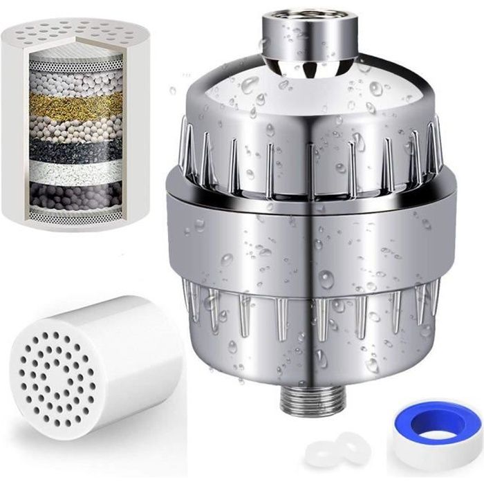 Filtres à Douche Avec 2 Cartouches Remplaçable 10 étapes De Filtre à Leau De Douche Anti Calcaire Anti Chlore Anti Métaux Lourds