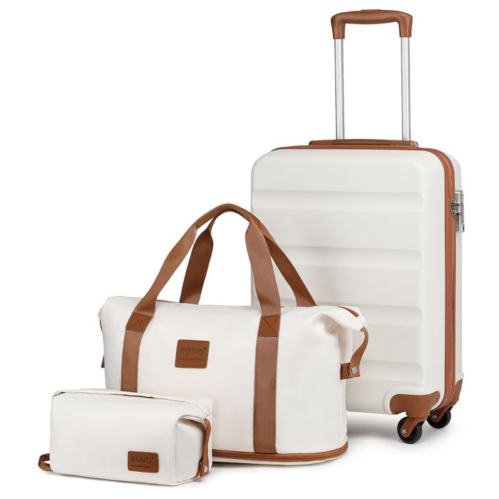 kono valise cabine 66cm abs bagage valise rigide légere à 4 roulettes valises de voyage+ sac cabine ryanair 45 x 66 x 26 cm, crème