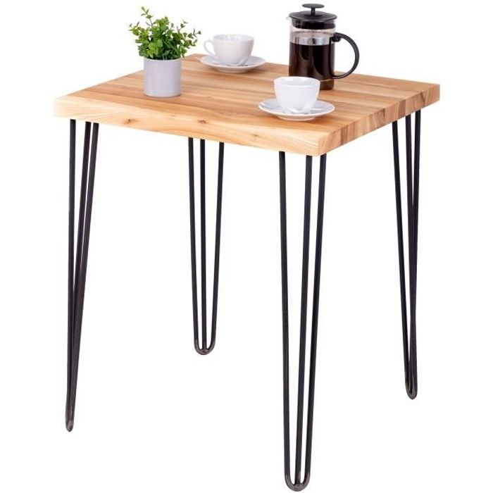 lamo manufaktur table haute de cuisine - mange debout - table de bar - 60x60x76 cm - acier brut - modèle creative - frêne naturel