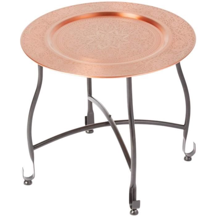 bout de canape salon - limics24 - table basse orientale pliante métal sule cuivre 40cm ronde | chevet marocaine
