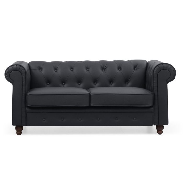MENZZO Grand canapé 2 places Chesterfield Noir -L158 x P82 x H72 cm MENZZO Grand canapé 2 places Chesterfield Noir -L158 x P82 x H72 cm