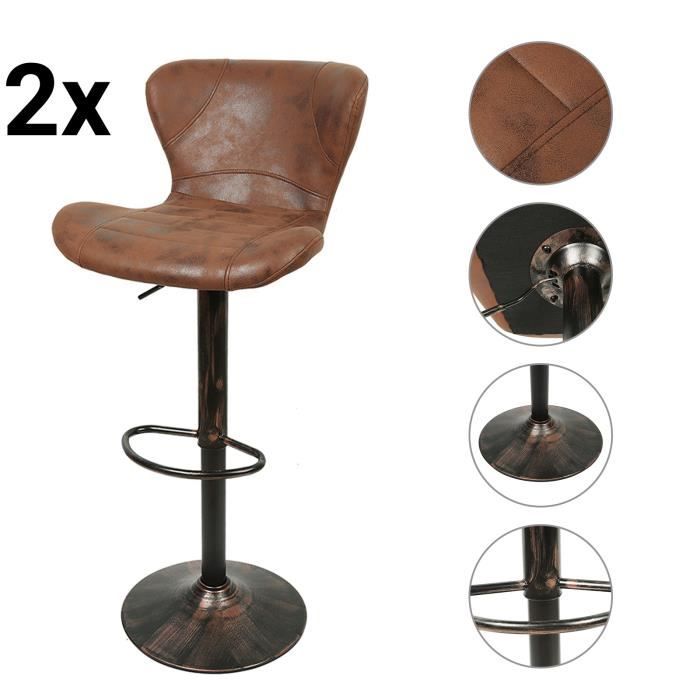 Lot de 2 chaises de Bar réglables en Hauteur MENGDA - Cuir synthétique - Élégant - Ergonomique