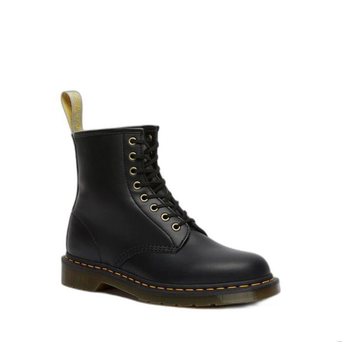 Boots Dr Martens 1460 Vegan Noir Mixte - Lacets - Cuir - Hauteur Moyenne - Talon Plat