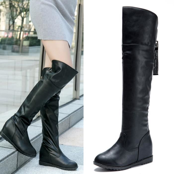 botte haute talon plat