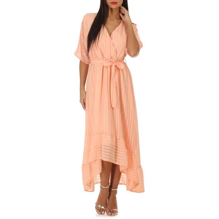 Robe Longue Rose Asymetrique A Volant Rose Cdiscount Pret A Porter