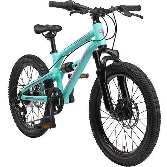 BIKESTAR | VTT Vélo tout terrain tout suspendu enfants 6+ ans | 20 pouces | 7 vitesses Shimano | Freins Disque | Turquoise