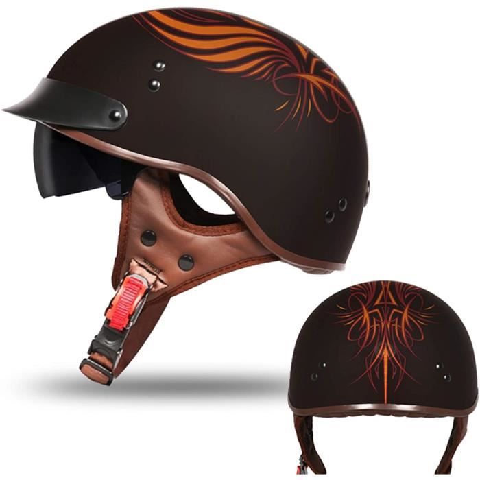 GAOZCTT Demi-Casque RéTro Open Face Mototourisme Vintage Jet Moto Casque Bol ECE Homologué Avec Visière U200bpour Scooter Chopper Casque De Moto