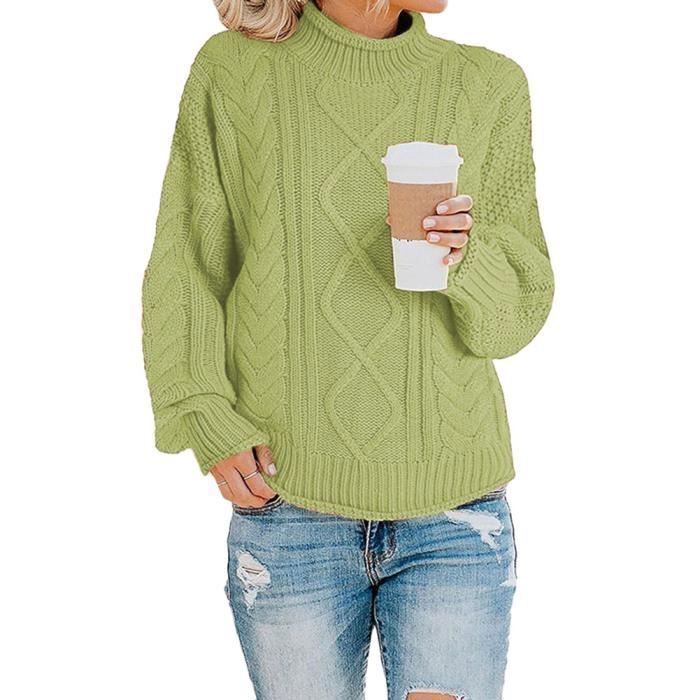 Pull Femme Col Roulé Hiver - Chaud, Chic Et Élégant - Sweat Tricot Câblé Manches Longues