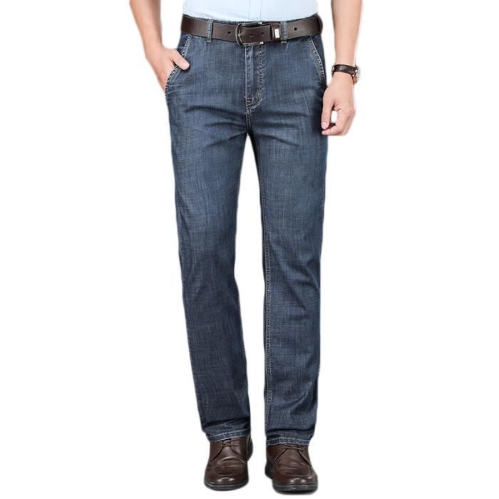 Jean Homme Coupe Droite Loose Fit Rétro Casual Taille Elastiquee Sans Stretch Fashion - Bleu