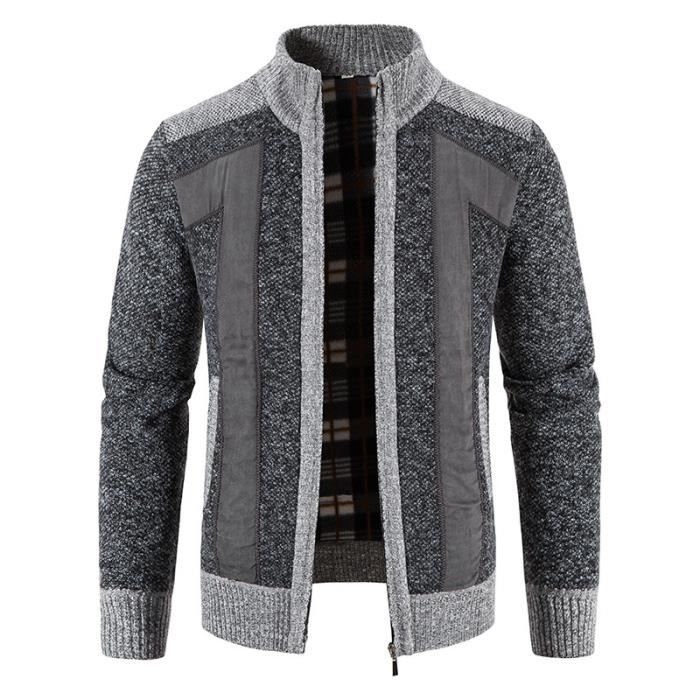 Gilet Zipp?� Homme Chaud Doubl?� Polaire Cardigan en Tricot Epais Manches Longues Automne Hiver 
