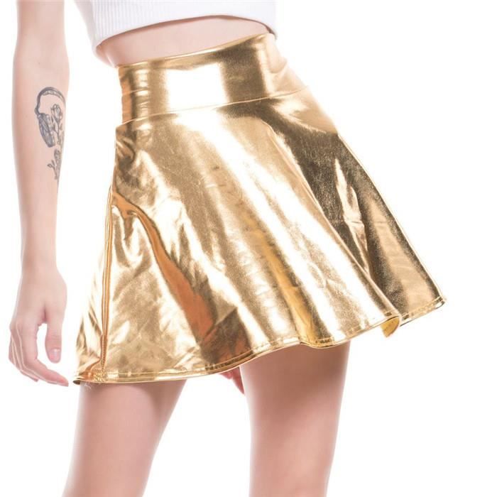 Jupe courte - Mini jupe Sexy moulante taille haute 09GK Or - Cdiscount Pr??t-?�-Porter