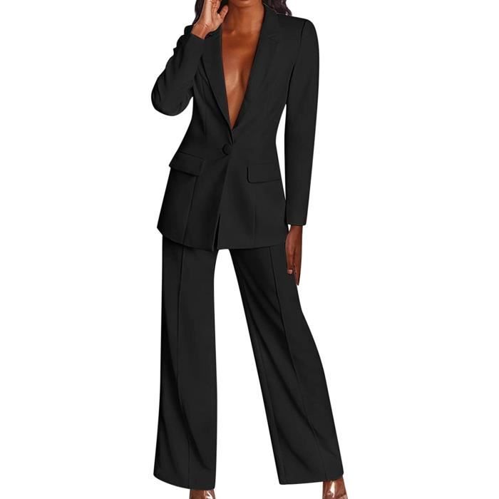 Tailleur Femme Ensembele Pantalon et Veste 2 Pieces Blazer Chic et Elegant  Couleur Unie Slim Fit Formel Bureau Travail Office