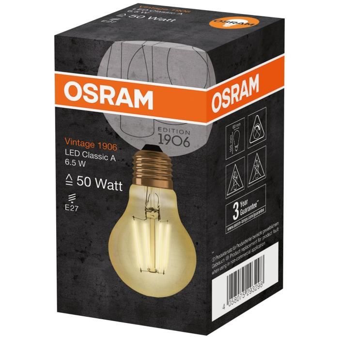 OSRAM Ampoule LED standard Ed.1906 clair filament or - E27 - 6,5 W - 650 lm