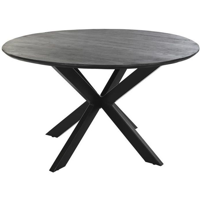 Table à manger Table repas ronde en métal et manguier coloris noir - Diamètre 130 x Hauteur 76 cm