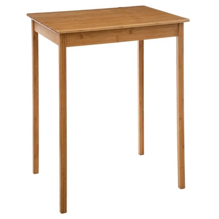 table haute, table de bar carrée en bambou coloris chêne miel - longueur 80 x profondeur 60 x hauteur 105 cm